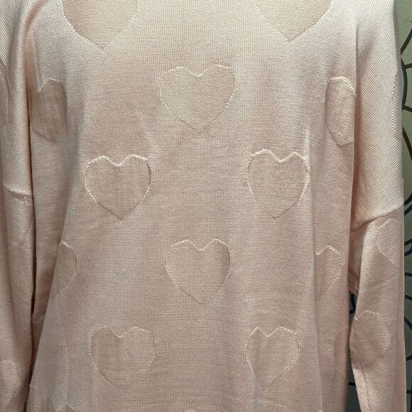 Torrid Jacquard Blush Pink V-Neck Heart Pull Over Sweater Hi Lo Hem Plus Size 1X - Picture 8 of 16